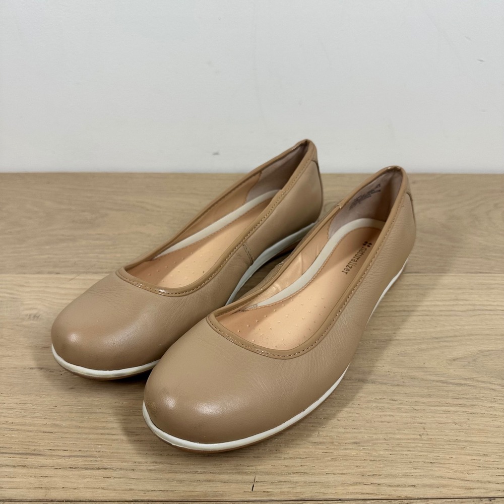 Naturalizer Jolia Flats Women 8.5 Sand Leather Ballet Comfort Shoes